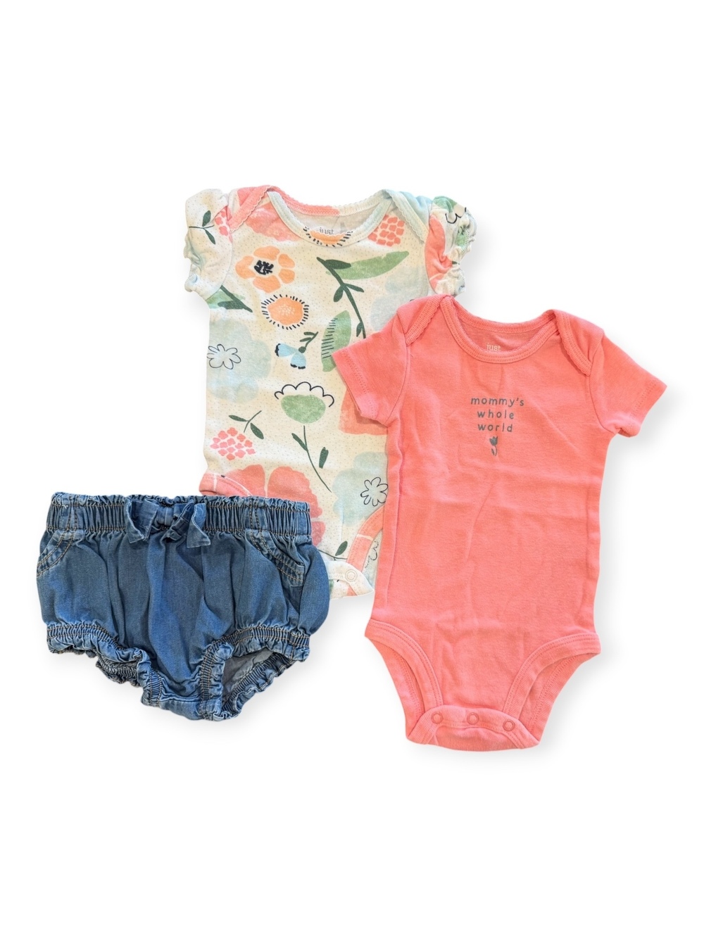 Cat & Jack and Carter's Set - 3-6 Months - 2 Onesies and Denim Bloomers